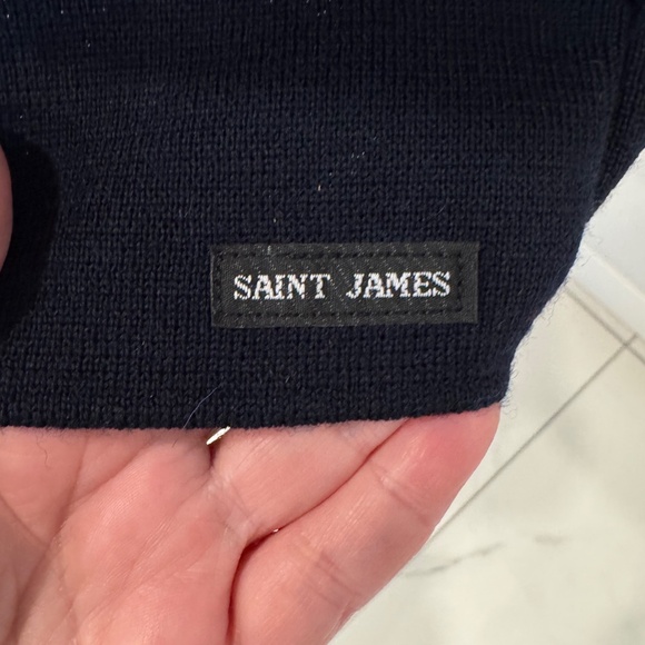 Saint James Atelier Navy Blue With striped Detail Button Down Cardigan. US 12 - Picture 5 of 10